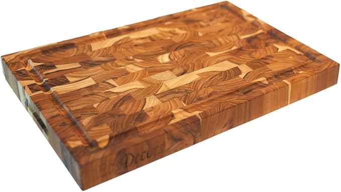 EcoDecors, FSC Teak End Grain Cutting Board 14x10, Compact Reversible Teakwood Cutting Board for