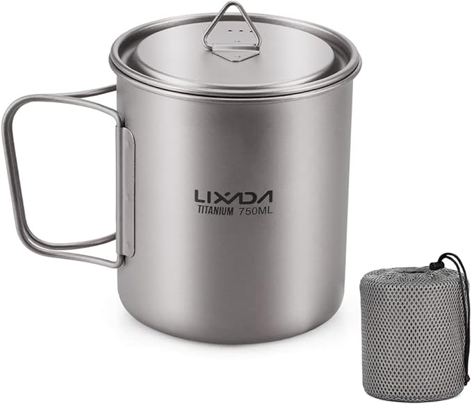 Lixada Titanium Pot, Lightweight Camping Pot Titanium Cup Titanium Backpacking Pot with Portable