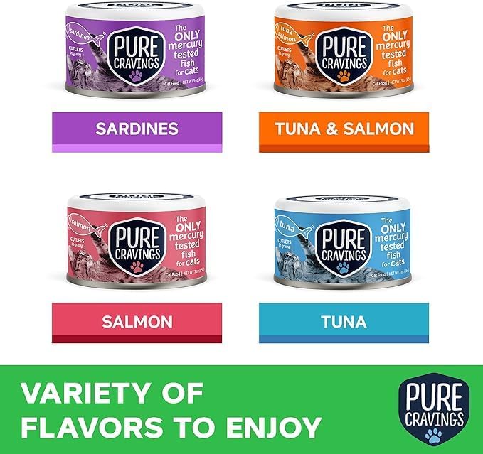 Pure Cravings Wet Cat Food Variety Pack Tuna, Salmon, Sardines, Tuna/Salmon in Gravy, 100%