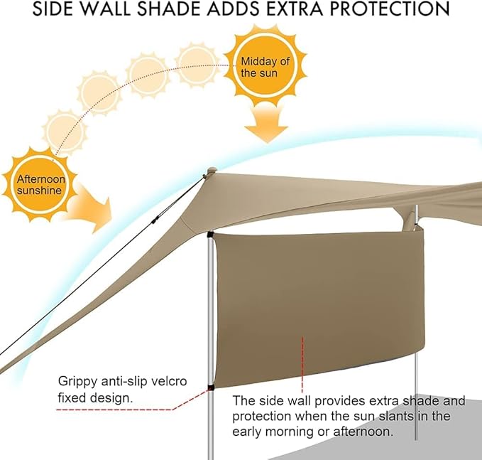Beach Canopy Tent Shade with Sidewalls 10x10FT, 6.6FT Tall, UPF50+ Sun Shelter, Windproof & Water