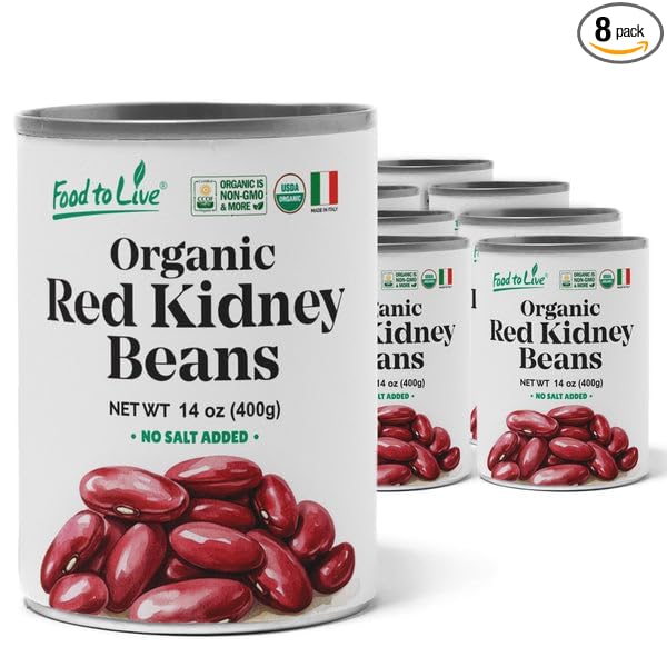 Food to Live Organic Italian Red Kidney Beans, 14 oz (Pack of 8) ??Unsalted, Non-GMO, Vegan. Ready