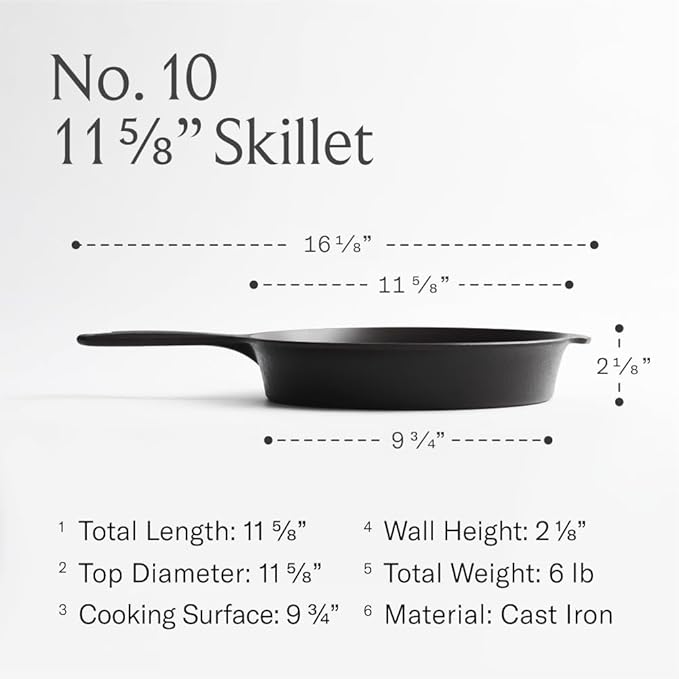 Field Company 11.63 Inch (Large) Cast Iron Skillet – No.10, Perfect for 4-6 Servings, Lightweight &