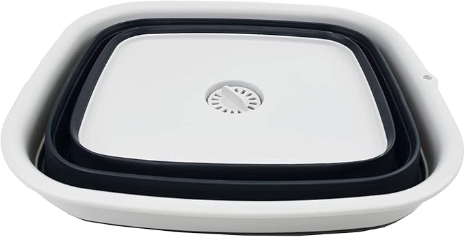 SAMMART 15L (3.9 Gallon) Collapsible Dishpan with Draining Plug - Foldable Washing Basin - Portable