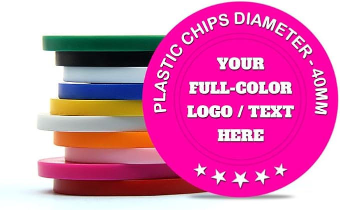 500 Custom Poker Chips Plastic Tokens,40mm/1.57in Diameter,Imprint Full-Color with Your Logo,Text