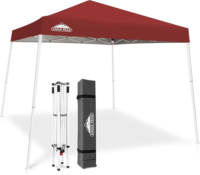 EAGLE PEAK 10x10 Slant Leg Pop-up Canopy Tent Easy One Person Setup Instant Outdoor Beach Canopy