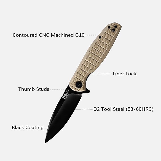 Folding Knife – 3.5-inch D2 Steel Folding Pocket Knife, G10 Handle, One-Handed Opening and Closing