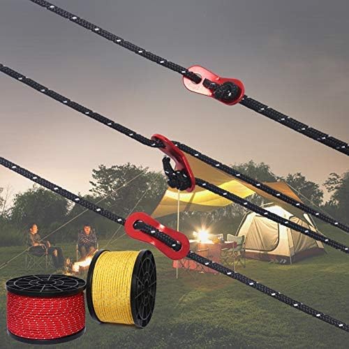 Hikeman 50m Reflective Guyline Solid Braid Nylon Camping Rope with Aluminum Adjuster Cord Tensioner