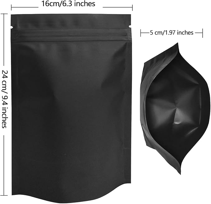 STUs 100 Pack Stand-Up Mylar Bags 6.3 x 9.4 Inch Smell Proof Bags Foil Pouch Double-Sided Food