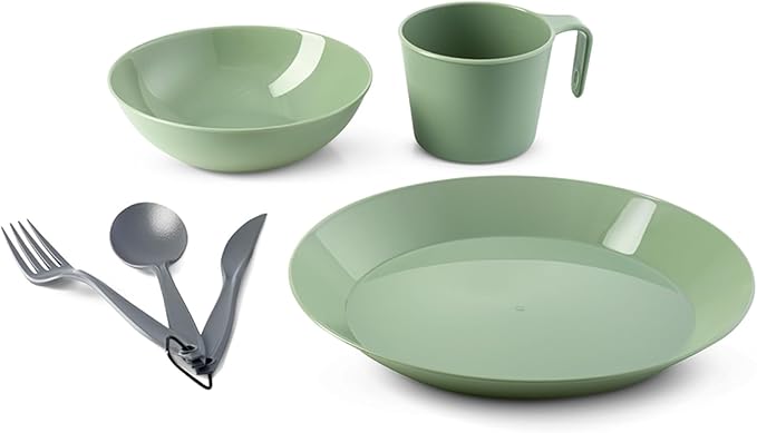 GSI Outdoors Cascadian 1 Person Table Set I 6-Piece Camping, Backpacking Mess Kit, Plastic BPA