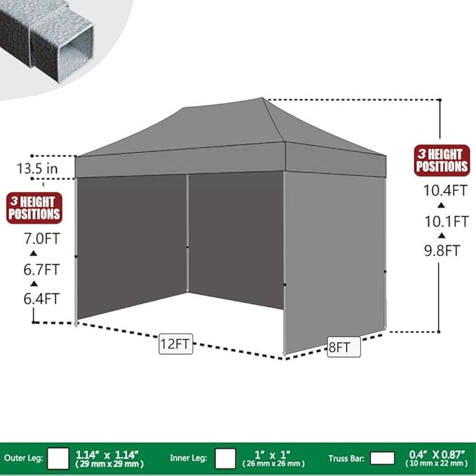 Eurmax USA 8'x12' Pop-up Canopy Tent Commercial Instant Canopies with 4 Removable Zipper End Side