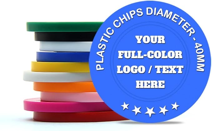 500 Custom Poker Chips Plastic Tokens,40mm/1.57in Diameter,Imprint Full-Color with Your Logo,Text