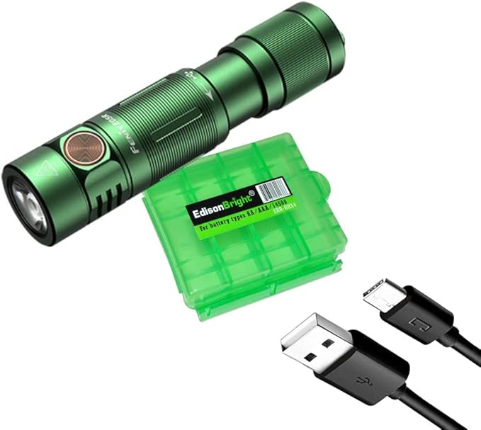 EdisonBright Fenix E05R 400 Lumen USB Rechargeable EDC Keychain Flashlight Charging Cable Carrying