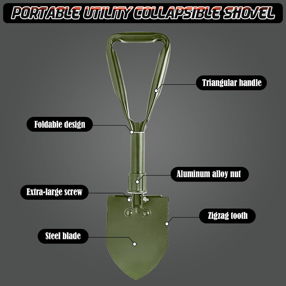 PLACHIDAY Digging Shovel - 24'' Lightweight Folding Shovel High Carbon Steel Portable Digging