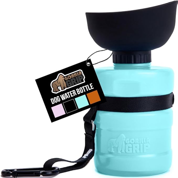 GORILLA GRIP Dog Water Bottle, Portable Water Bowl Dispenser for Dogs, 12 oz Leak Proof Pet Travel