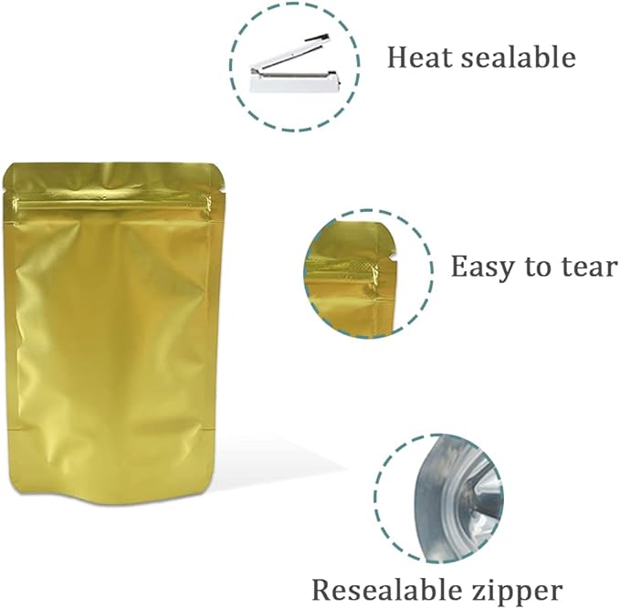 PABCK 50 Pieces 3.35x5.1 inch (Inside Size 2.95x3.15 inch) Stand-Up Resealable Heat Seal Bags