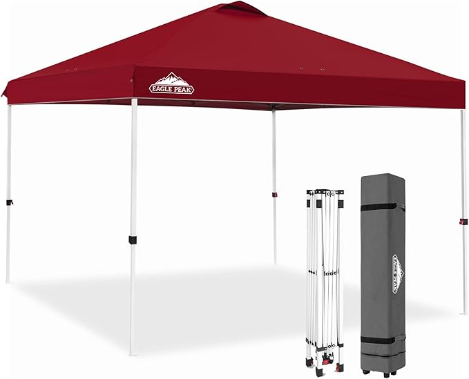 EAGLE PEAK Pop Up Canopy Tent with Wheeled Carry Bag, 8 Stakes, 4 Ropes, 4 Weight Bags, Easy Set Up