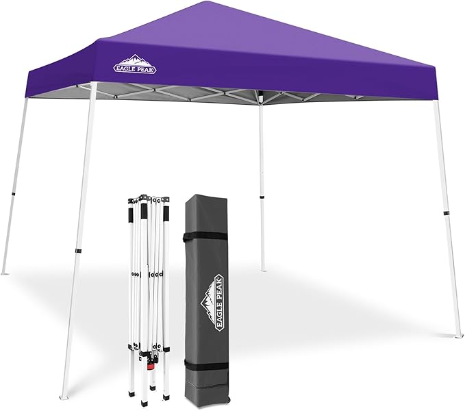 EAGLE PEAK 10x10 Slant Leg Pop-up Canopy Tent Easy One Person Setup Instant Outdoor Beach Canopy