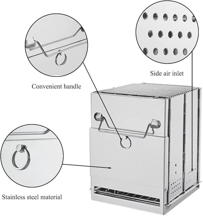 Foldable Camping Wood Burning Stove with Grill, Camp Stove Collapsible Backpacking Survival Stove