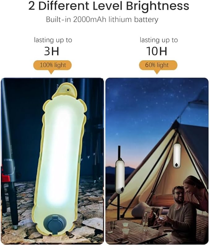 Inflatable Solar Camping Lantern, 4 Lighting Modes, IP66 Waterproof, USB Rechargeable Portable Tent