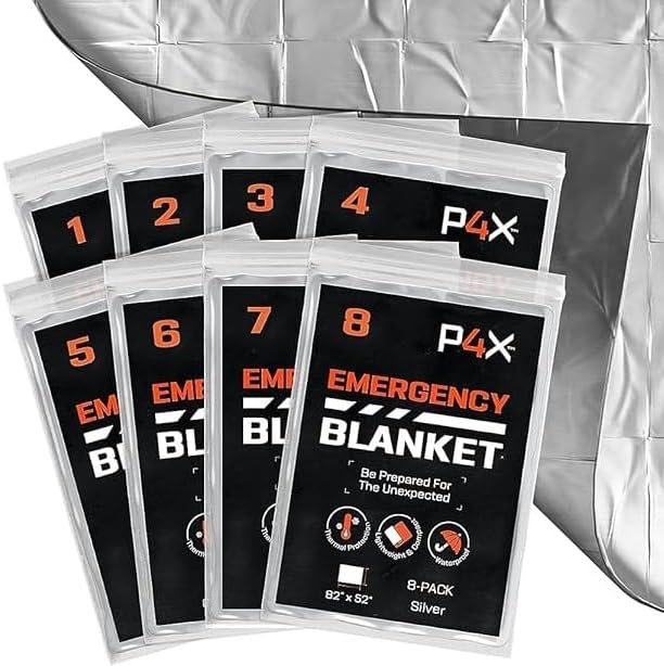 PREPARED4X Mylar Blankets 8 Pack - Waterproof Emergency Blanket - Rip and Tear Resistant
