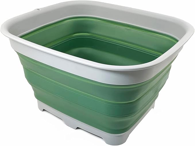 SAMMART 15L (3.9 Gallon) Collapsible Dishpan with Draining Plug - Foldable Washing Basin - Portable