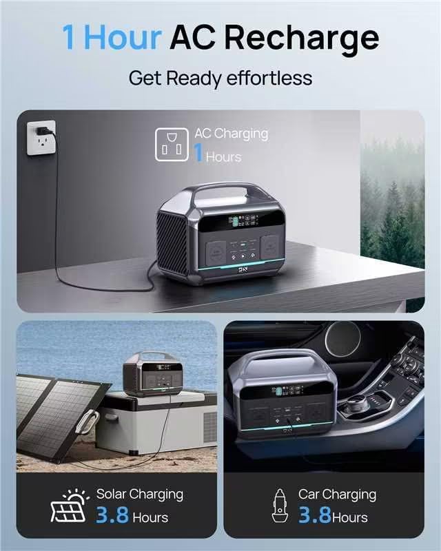 Portable Power Station with Solar Panel 100W, Solar Generator 1200W Peak, 576Wh LiFePO4 Battery