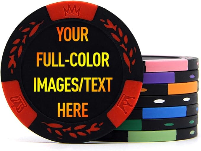 100 Premium Clay Poker Chips, Customized Your Image and Text, 11.5 Gram Casino Chips for Texas