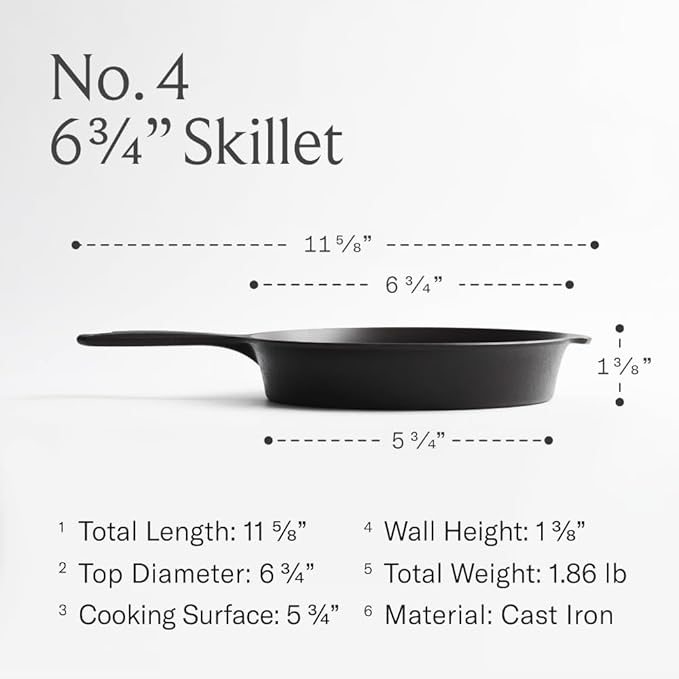 Field Company 6.75 Inch (Extra Small) Cast Iron Skillet – No.4, Perfect for 1 Serving, Lightweight