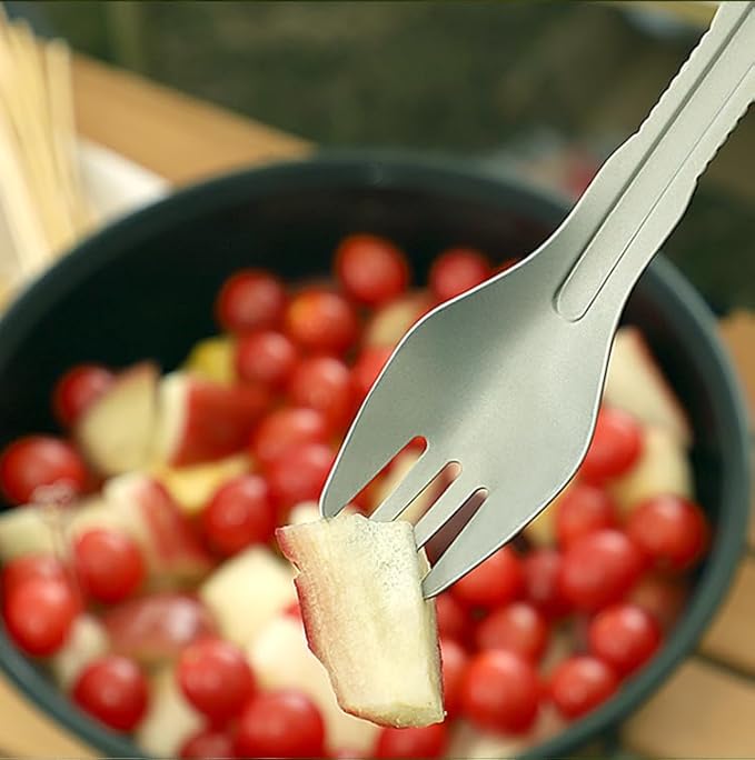 PortableAnd 4-in-1 Camping Utensil Set: Spoon, Spork, Knife, Tongs - Stainless Steel Multi Tool for