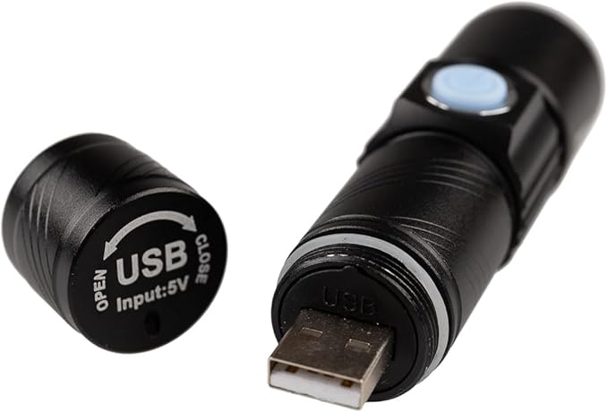 West Coast Paracord LED Flashlight, 3 Modes, Adjustable Zoom Focus, USB Rechargeable, Portable EDC