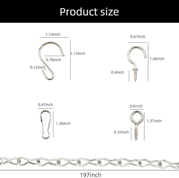YINGFENG 197 Inch DIY Silver Hanging Basket Chains, Adjustable Length, Decorative Metal Chain with