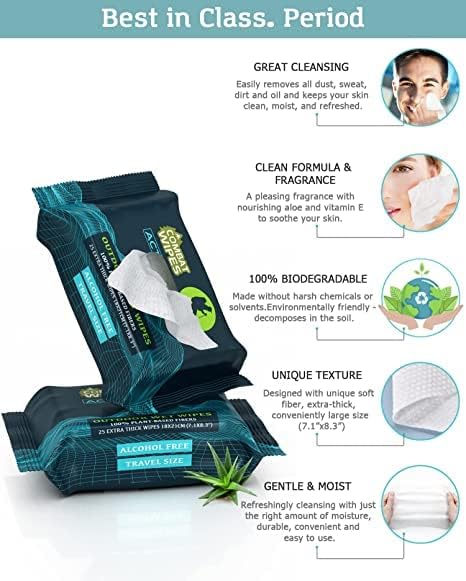 Combat Wipes ACTIVE Outdoor Wet Wipes - Extra Thick Camping Gear, Biodegradable, Body & Hand