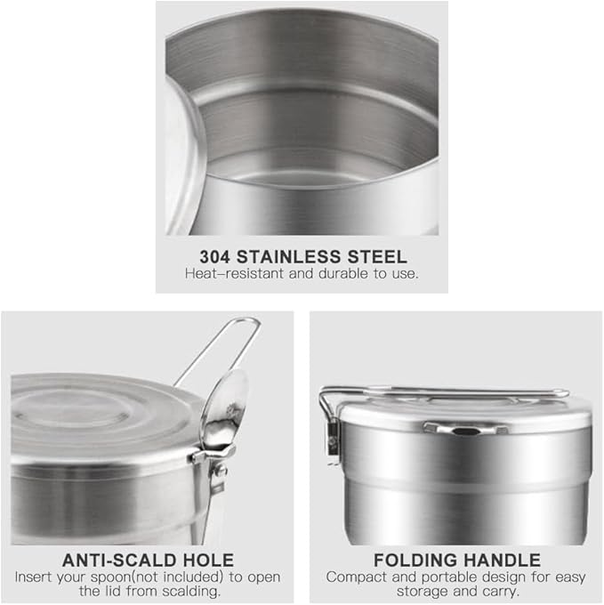 Lixada Stainless Steel Camping Cook Pot 1.5L with Lid and Folding Handle, Large Capacity Bento Pot