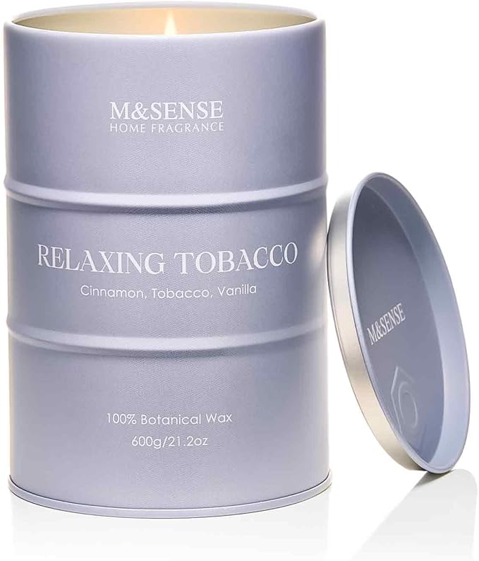 M&SENSE Tobacco Scented Candles Large, Natural Soy Candles 21.2oz 120 Hour Slow