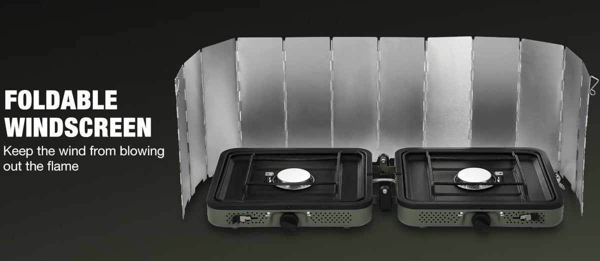 REDCAMP Folding Outdoor Stove Windscreen, 12 Plates Aluminum Camping Stove Windshield with Carrying