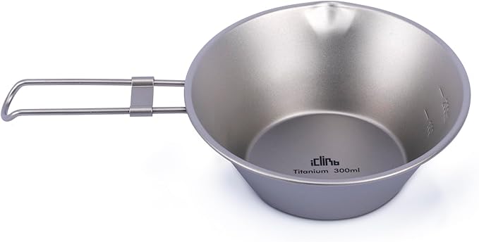 iClimb Titanium Bowl with Foldable Handle Ultralight Compact Portable Flatware Tableware with Bag