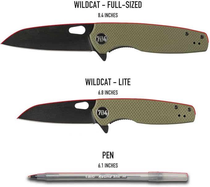 704 Gear Wildcat Lite EDC Folding Pocket Knife | Compact Size D2 Wharncliffe Blade with Thumbhole