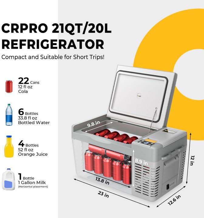 BougeRV 12 Volt Refrigerator, CRPRO 21 Quart 12V Car Fridge, Portable Freezer (-8℉~50℉), Compressor
