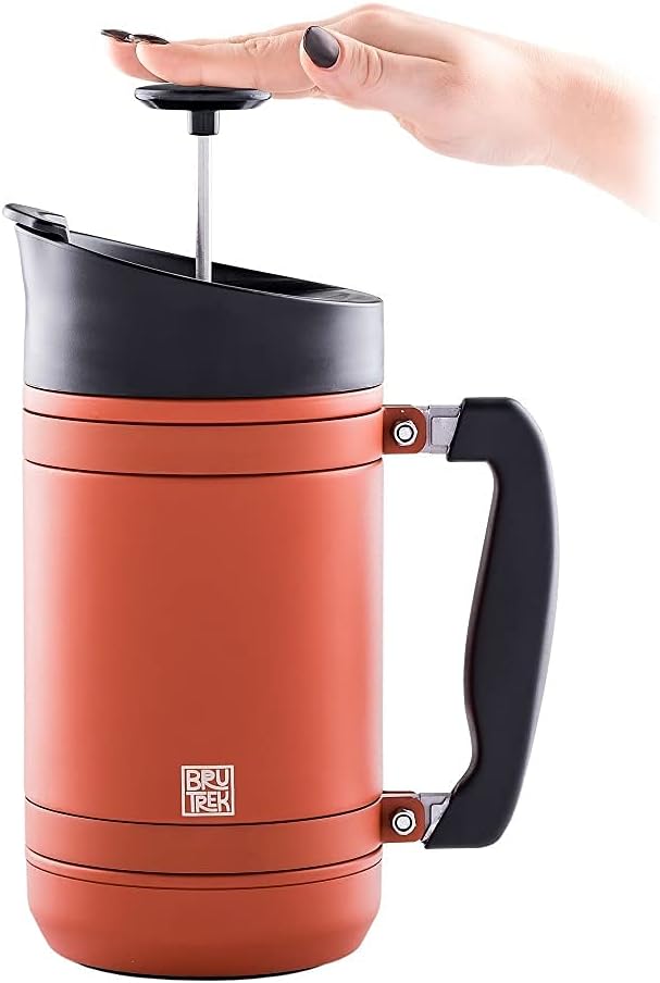 BruTrek BaseCamp Coffee Press - Double Wall Insulated Stainless Steel - Bru-Stop Technology, No