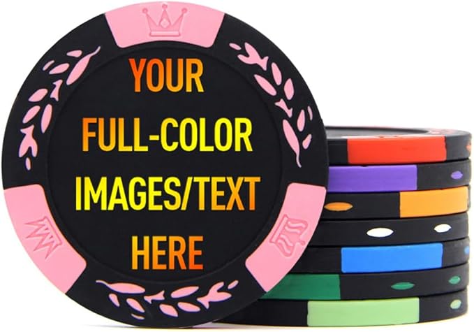 100 Premium Clay Poker Chips, Customized Your Image and Text, 11.5 Gram Casino Chips for Texas