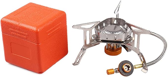 Windproof Portable Backpacking Stove Burner with Piezo Ignition,Stove Adapter,Plastic Storage