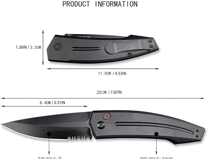 3.31'' D2 Steel Blade Aluminum Handles Speed Safe Botton Fast Opening Folding Knife with Pocket