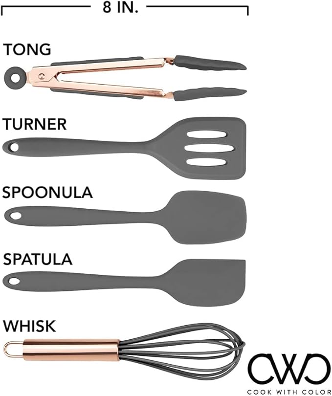 COOK WITH COLOR Silicone Cooking Utensils, Kitchen Utensil Set, Easy to Clean Silicone Kitchen