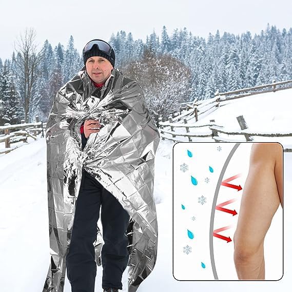 Emergency Mylar Thermal Blankets -Space Blanket Survival kit Camping Blanket (4-Pack). Perfect for