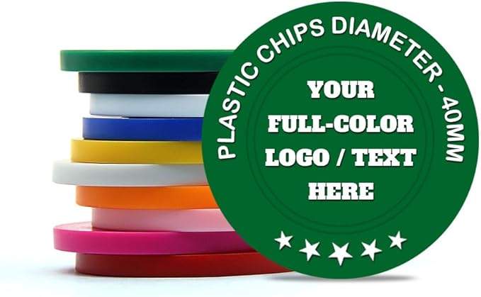 500 Custom Poker Chips Plastic Tokens,40mm/1.57in Diameter,Imprint Full-Color with Your Logo,Text