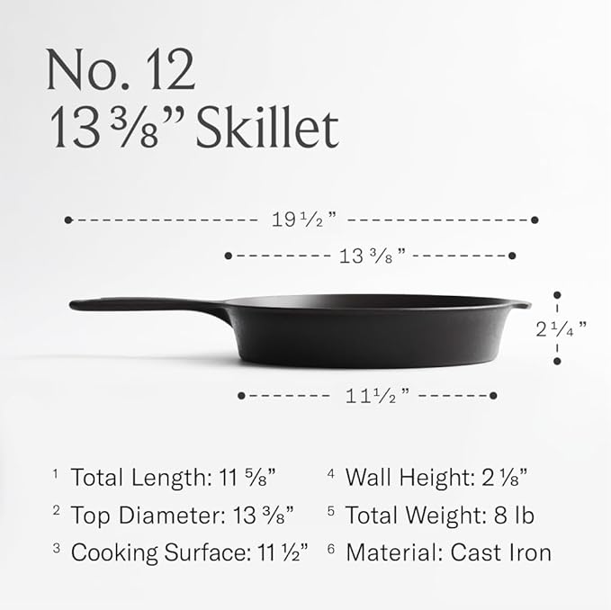 Field Company 13.37 Inch (Extra Large) Cast Iron Skillet – No.12, Perfect for 6-8 Servings