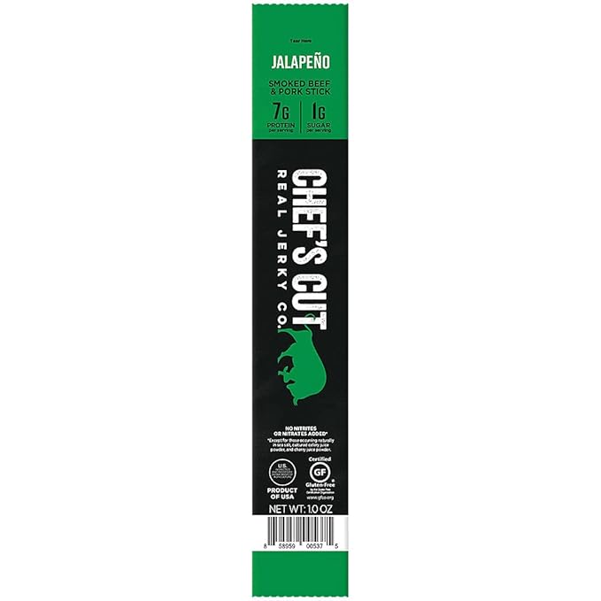 Chef's Cut Pork & Beef Snack Sticks, Jalapeno, High Protein Meat Snack, Individually Wrapped, 8g