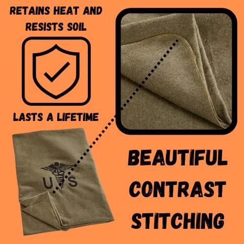 M MCGUIRE GEAR Military Style Wool Camping, Survival, and First Aid Blanket, 64" x 90", Embroidered
