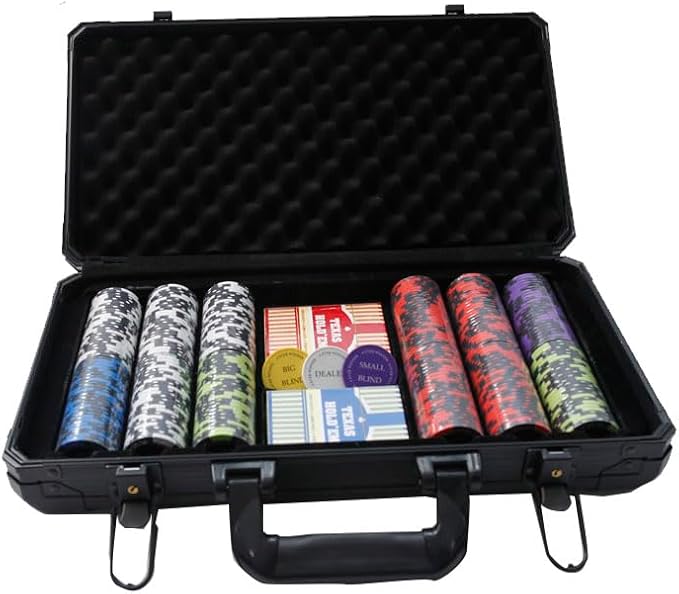THUNDERBAY 14 Gram 300 Count Poker Set, 14G Clay Composite Chips with Aluminum Case, Two Decks of