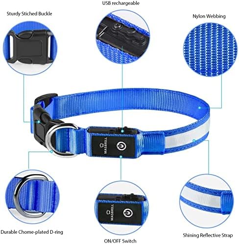 MASBRILL LED Dog Collar-Light Up Dog Collars Rechargeable Lighted Dog Collar Night Walking Glow